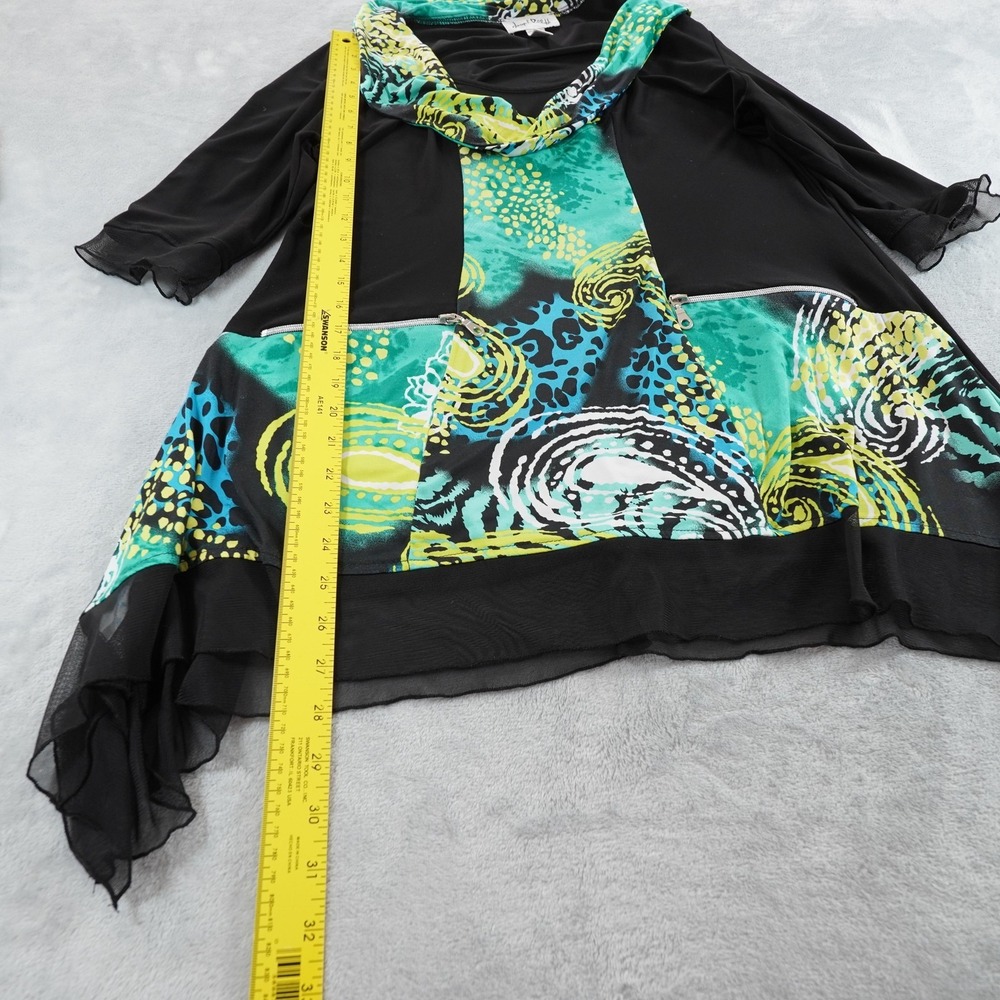 Joseph Ribkoff Blouse Womens 14 Black Cowl Neck 3/4 Sleeve Shark Bite Hem Zipper - Picture 4 of 8